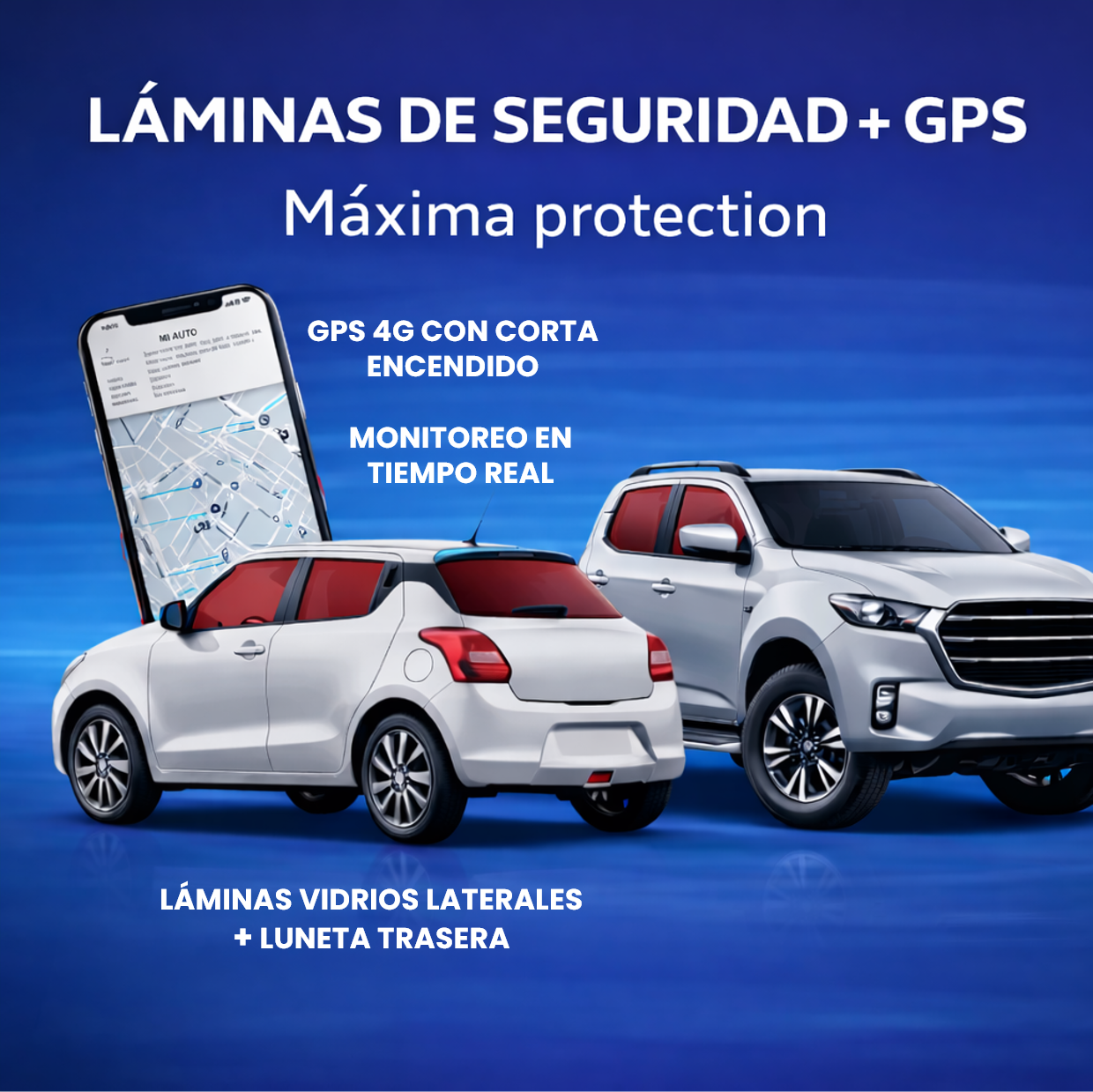 LÁMINAS VIDRIOS LATERALES CON LUNETA + GPS